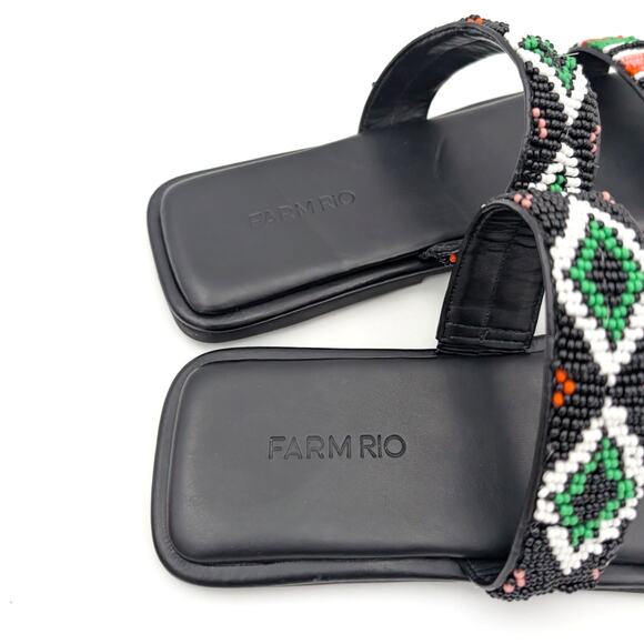 Farm Rio Beaded Slide Sandal Women's Square Open Toe Black Size US9 EU40 - Picture 11 of 13